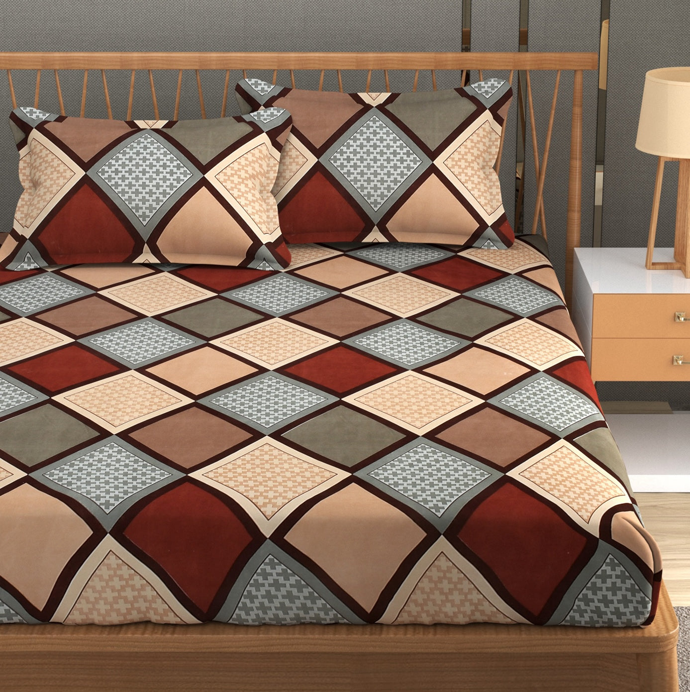 Furnofy 140 GSM Flat Double Bedsheet (90x100 inches) with 2 Pillow Covers (18x 27 inches) - Geometric Multicolors