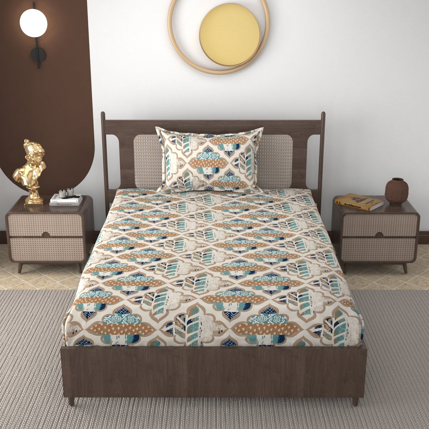 Furnofy 140 GSM Flat Single Bedsheet (60x90 inches) with 1 Pillow Cover (18x 27 inches) - Abstract Multicolors