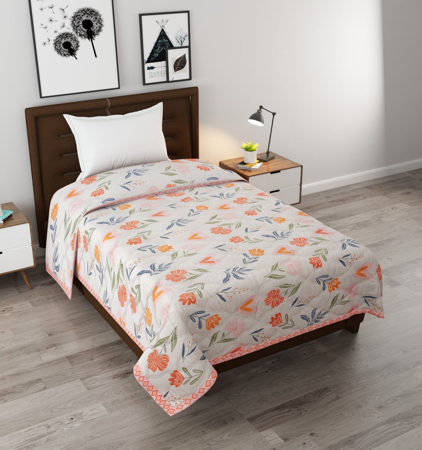 Furnofy 200 GSM Premium Single Bed Reversible Comforter/Quilt (150x220 cm) - Microfiber, Pack of 1, Floral White, Pink