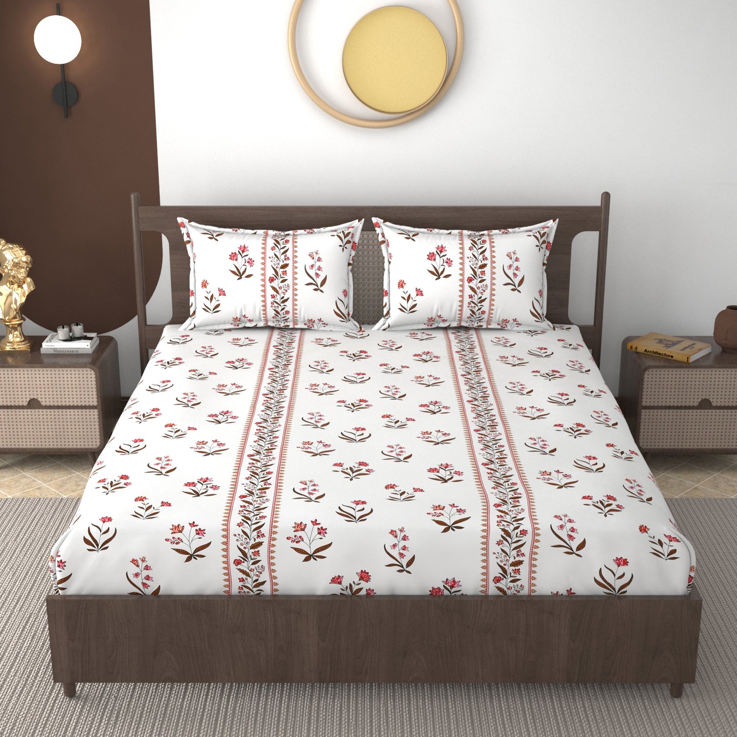Furnofy 140 GSM Flat Double Bedsheet (90x100 inches) with 2 Pillow Covers (18x 27 inches) - Floral Multicolors