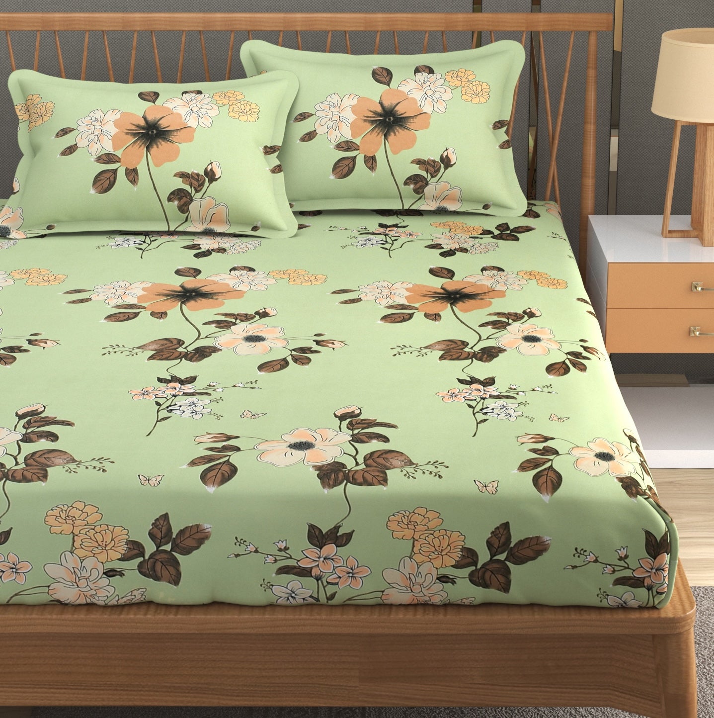 Furnofy 140 GSM Premium Double Bedsheet (90x100 Inches) with 2 Pillow Covers - Flat, Olive Green, Soft & Durable