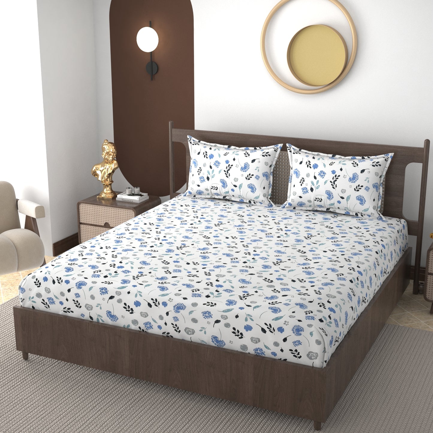Furnofy 140 GSM Flat Double Bedsheet (90x100 inches) with 2 Pillow Covers (18x 27 inches) - Floral Multicolors