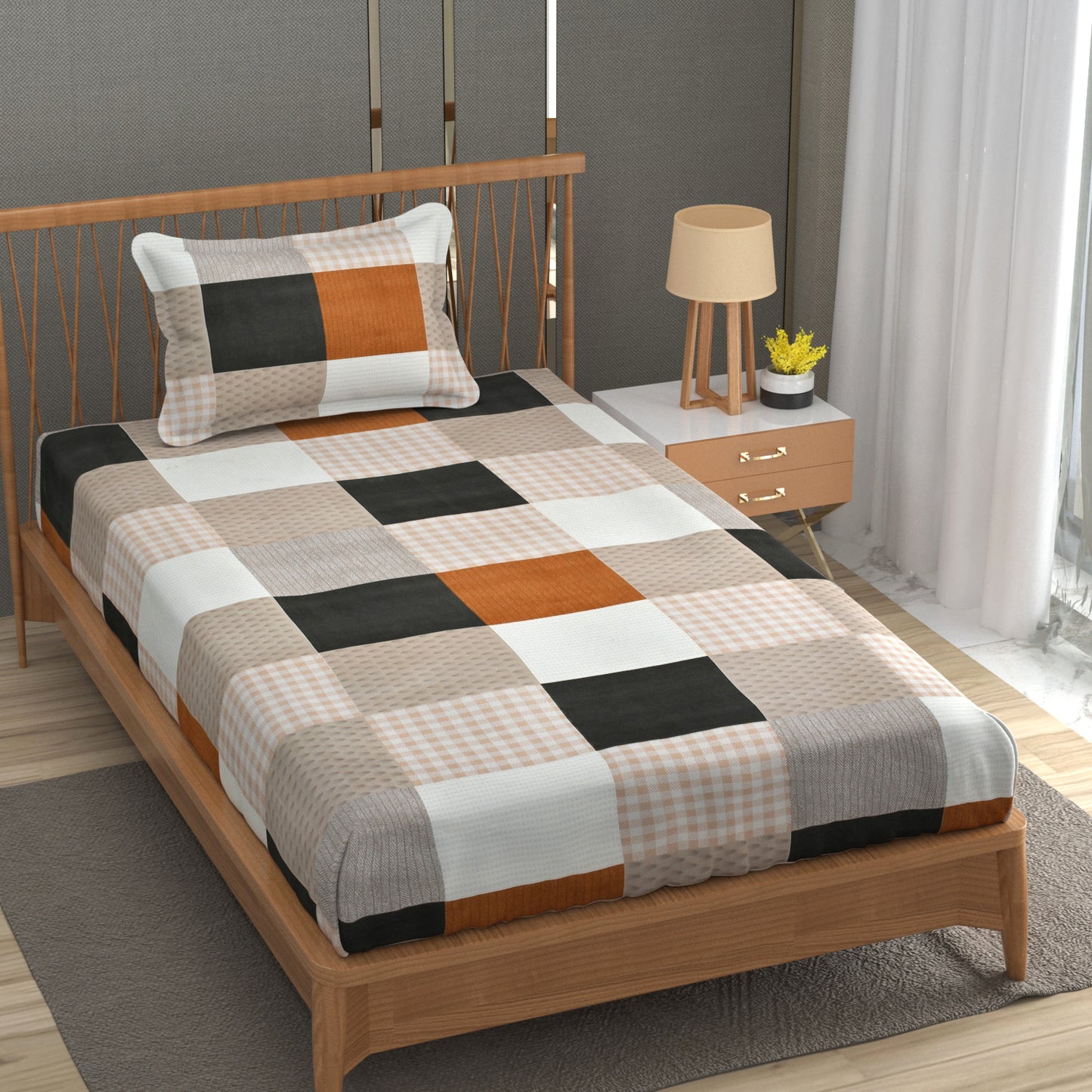 Furnofy 140 GSM Elastic Fitted Single Bedsheet (78 * 48 inches with 6" to 8" Pocket Size) with 1 Pillow Cover (18x 27 inches) - Striped Multicolors