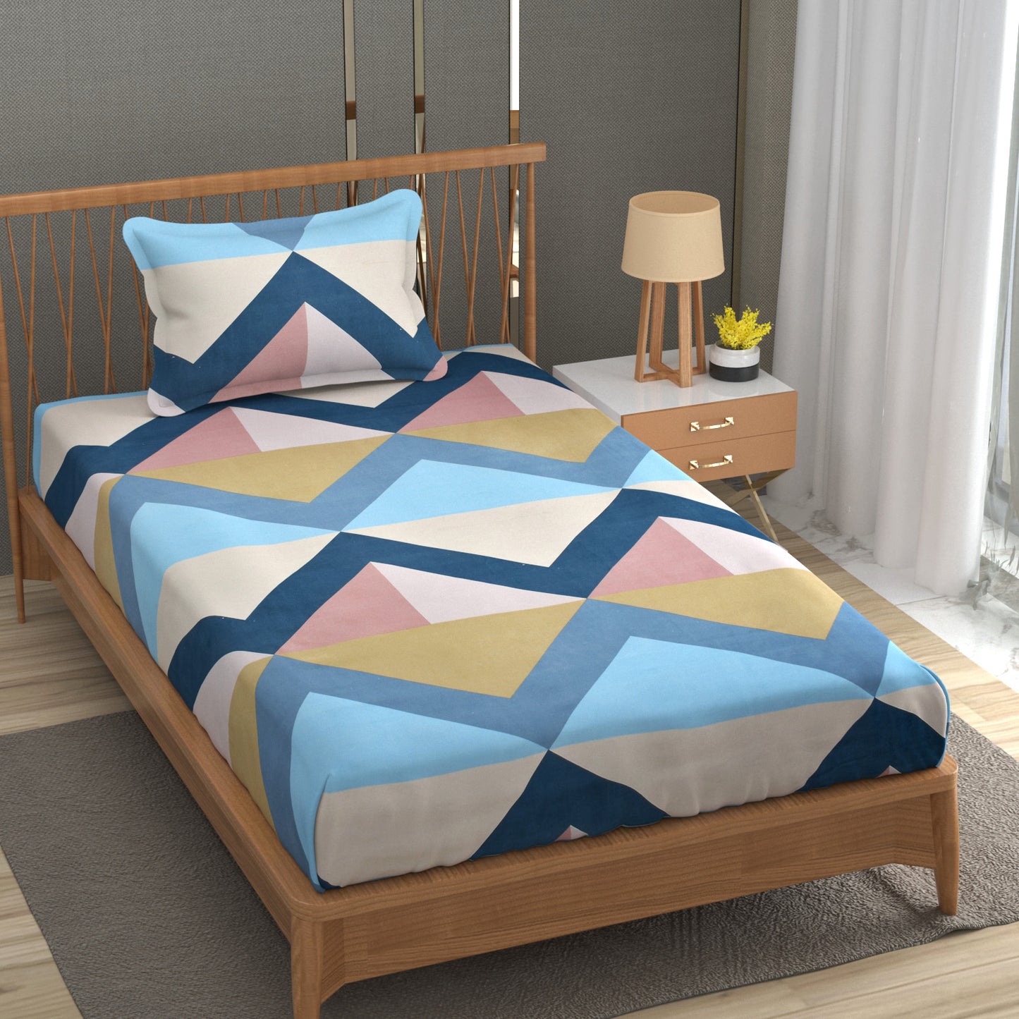 Furnofy 140 GSM Flat Single Bedsheet (60x90 inches) with 1 Pillow Cover (18x 27 inches) - Abstract Light And Dark Multicolors