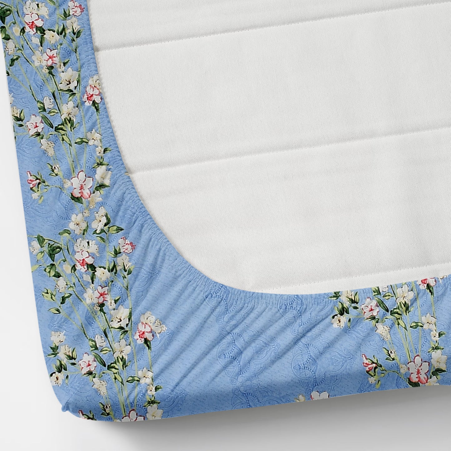 Furnofy 140 GSM Fitted King Size Bedsheet (78"x72" + 6" Pocket Size) with 2 Pillow Covers (18x27 inches) - Floral, Blue