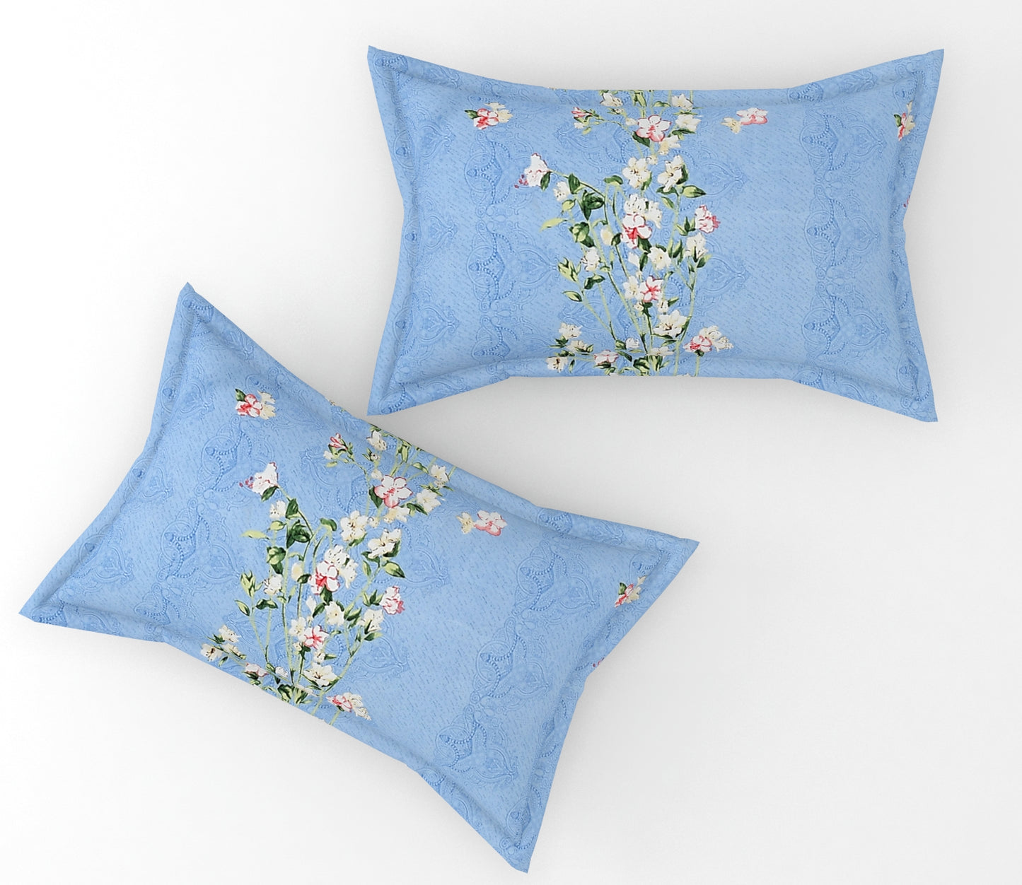 Furnofy 140 GSM Fitted King Size Bedsheet (78"x72" + 6" Pocket Size) with 2 Pillow Covers (18x27 inches) - Floral, Blue