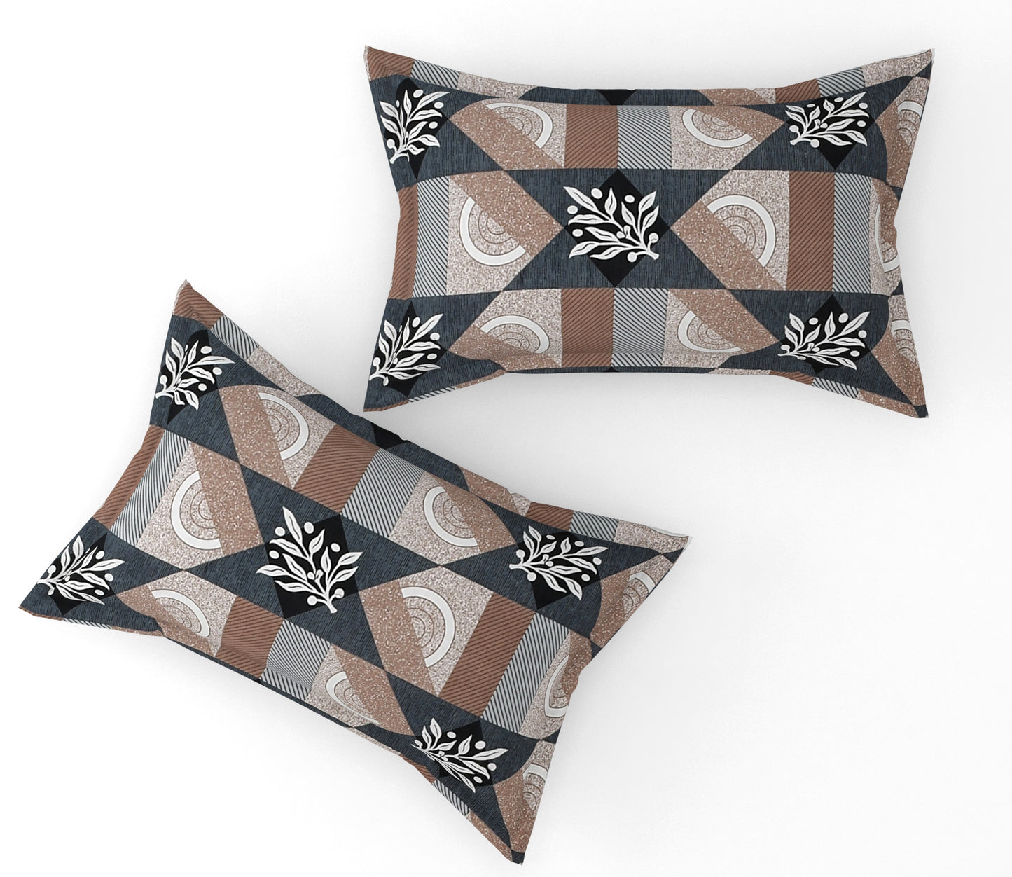 Furnofy Premium Printed Double Bedsheet (90x100 Inches) with 2 Pillow Covers (Flat, Floral) - Brown & Black