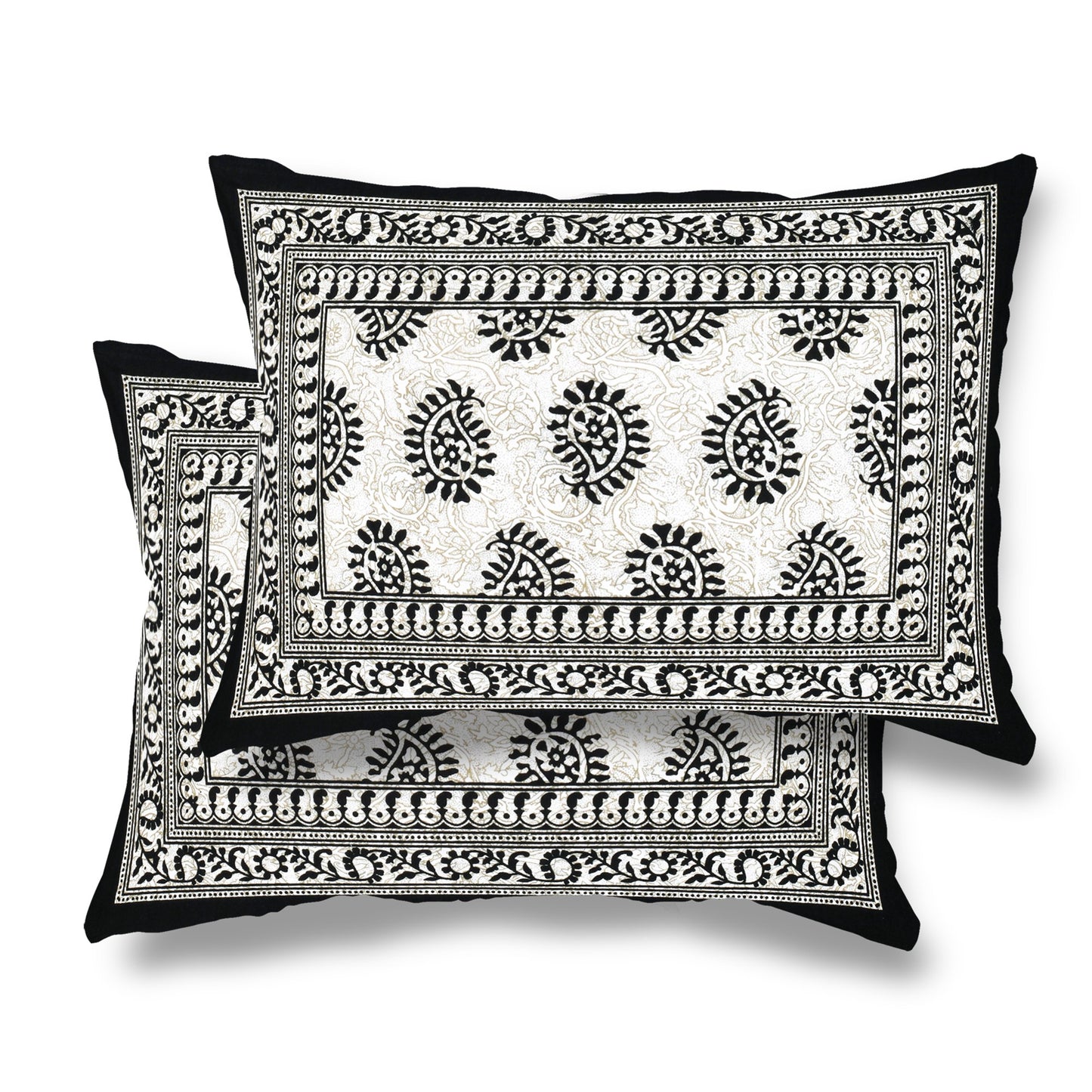 Furnofy 100% Cotton Traditional Jaipuri Print King Size Bedsheet (90x108 Inches) with 2 Matching Pillow Covers – Flat, Black Keri