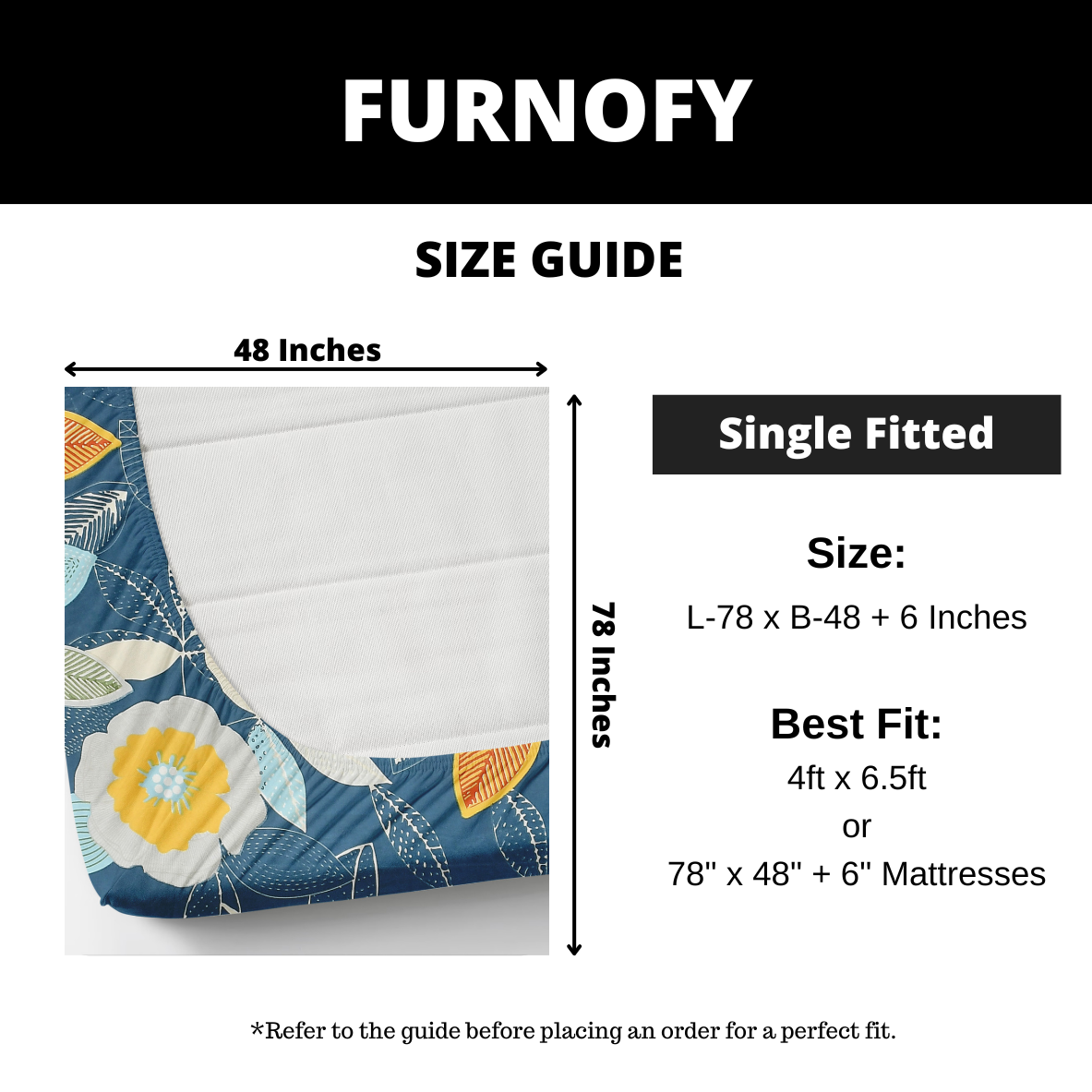 Furnofy 140 GSM Elastic Fitted Single Bedsheet (78 * 48 inches with 6" to 8" Pocket Size) with 1 Pillow Cover (18x 27 inches) - Floral Multicolors
