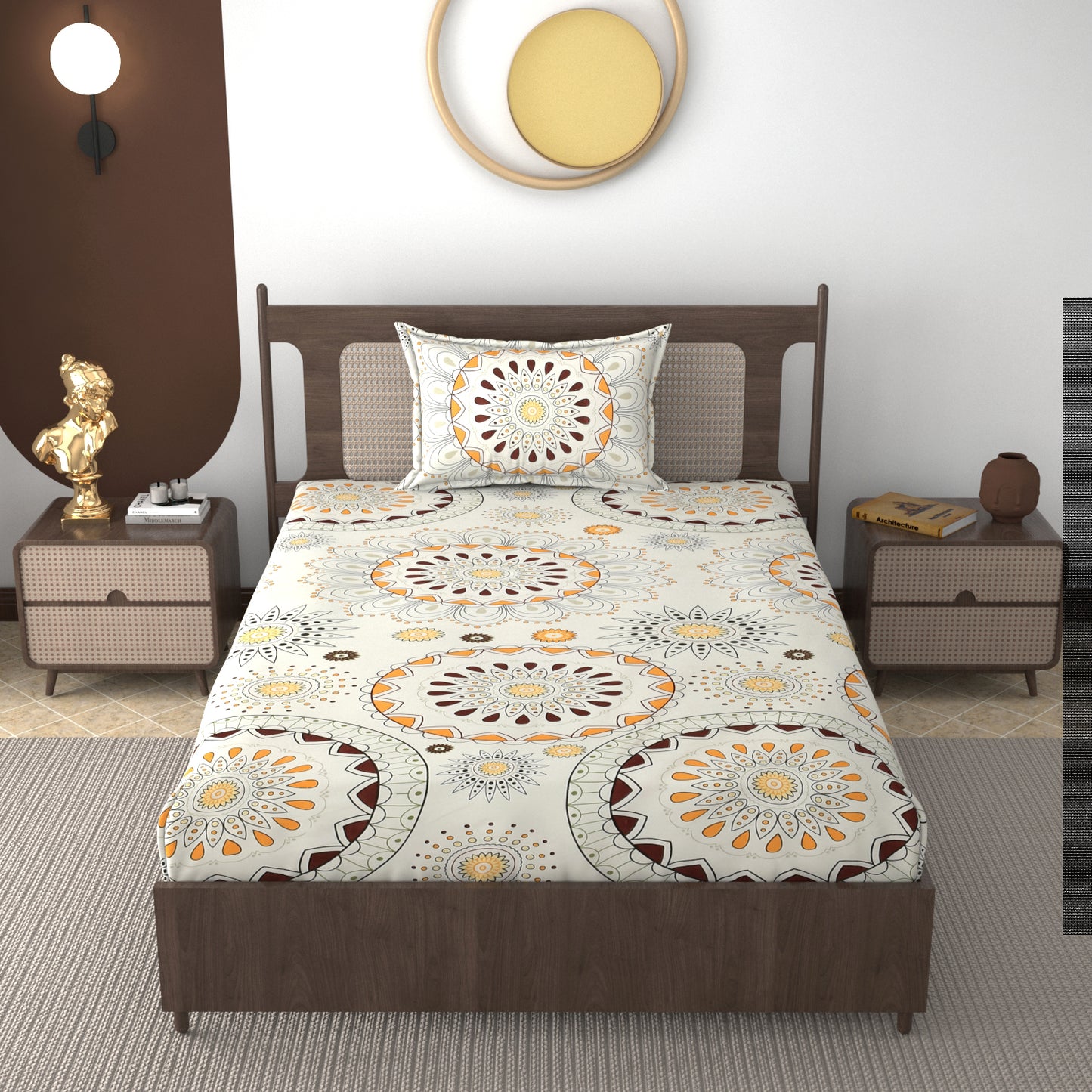 Furnofy 140 GSM Elastic Fitted Single Bedsheet (78 * 48 inches with 6" to 8" Pocket Size) with 1 Pillow Cover (18x 27 inches) - Floral Multicolors