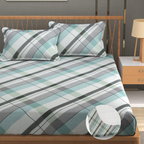 Furnofy Premium Fitted Double Bedsheet with 2 Pillow Covers (L-78" x B-72" + 6" Pocket) - Fitted, White & Aqua
