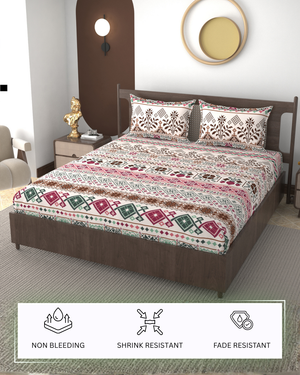 Furnofy 140 GSM Flat King Size Bedsheet (108 x 108 inches) with 2 Pillow Covers (18 x 27 inches) - Traditional Multicolors