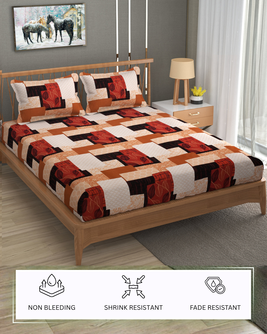 Furnofy Super Premium Printed King Bedsheet (108x108 Inches) with 2 Pillow Covers (Gift Set) - Flat, Multicolor