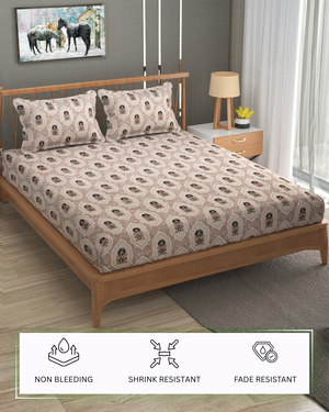 Furnofy Super Premium Printed King Bedsheet (108x108 Inches) with 2 Pillow Covers (Gift Set)- Flat, Cream/Neutral