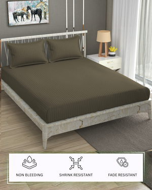 Furnofy Premium King Bedsheet with 2 Pillow Covers (108x108 Inches) - Satin Stripe, Olive Green