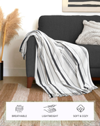 Furnofy Cotton Sofa Throws for Home Decor (127 x 152) Cms - White Stripe