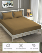Furnofy Premium King Bedsheet with 2 Pillow Covers (108x108 Inches) - Satin Stripe, Camel