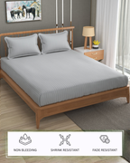 Furnofy Premium King Bedsheet with 2 Pillow Covers (108x108 Inches) - Satin Stripe, Gray