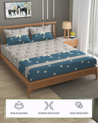 Furnofy Premium King Bedsheet with 2 Pillow Covers (108x108 Inches) - Flat, Grey & Aqua Green, Knot Print