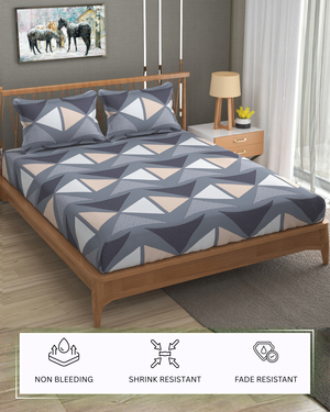 Furnofy Premium King Bedsheet with 2 Pillow Covers (108x108 Inches) - Flat, Multi Triangle, Geometric