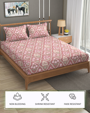 Furnofy 140 GSM Flat King Size Bedsheet (108 x 108 inches) with 2 Pillow Covers (18 x 27 inches) - Pink - Floral