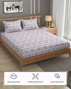Furnofy 140 GSM Flat King Size Bedsheet (108 x 108 inches) with 2 Pillow Covers (18 x 27 inches) - All Around Wave Print- Multicolors