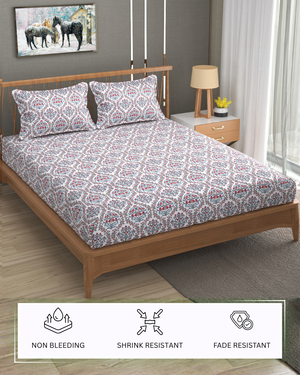 Furnofy 140 GSM Flat King Size Bedsheet (108 x 108 inches) with 2 Pillow Covers (18 x 27 inches) - All Around Wave Print- Multicolors