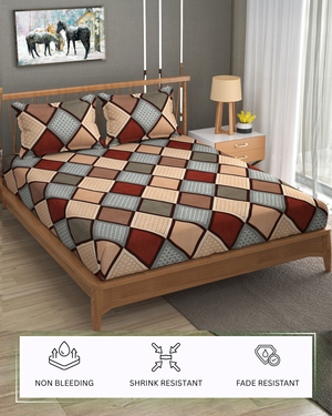 Furnofy 140 GSM Flat Double Bedsheet (90x100 inches) with 2 Pillow Covers (18x 27 inches) - Geometric Multicolors