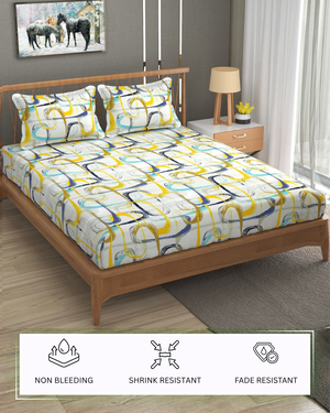 Furnofy 140 GSM Premium Double Bedsheet (90x100 Inches) with 2 Pillow Covers – Flat, Geometric Print, Soft & Durable