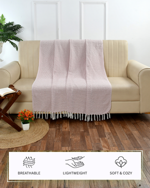 Furnofy Cotton Hand Knitted Throw Blanket (50 x 60 Inches), Pink