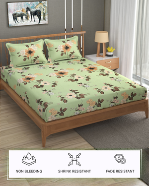 Furnofy 140 GSM Premium Double Bedsheet (90x100 Inches) with 2 Pillow Covers - Flat, Olive Green, Soft & Durable