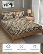 Furnofy Premium Printed Double Bedsheet (90x100 Inches) with 2 Pillow Covers (Flat, Geometric) - Multicolor