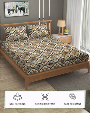 Furnofy Premium Printed Double Bedsheet (90x100 Inches) with 2 Pillow Covers (Flat, Geometric) - Multicolor