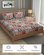 Furnofy Premium Christmas Theme Printed Double Bedsheet (90x100 Inches) with 2 Pillow Covers (Flat, Geometric) - Multicolor