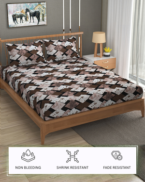 Furnofy Premium Printed Double Bedsheet (90x100 Inches) with 2 Pillow Covers (Flat, Geometric) - Multicolor