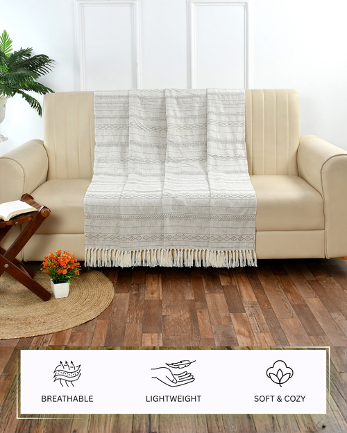 100% Cotton Sofa Throw | Handmade Throw - 50x60 Inches (Cream)