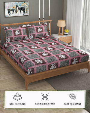 Furnofy Premium Printed Double Bedsheet (90x100 Inches) with 2 Pillow Covers (Flat, Floral) - Multicolor