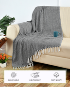 Furnofy Cotton Hand Knitted Throw Diamond Design Blanket (50 x 60 Inches), Black & White