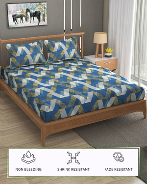 Furnofy Premium Printed Double Bedsheet (90x100 Inches) with 2 Pillow Covers - Flat, Multicolor - Abstract