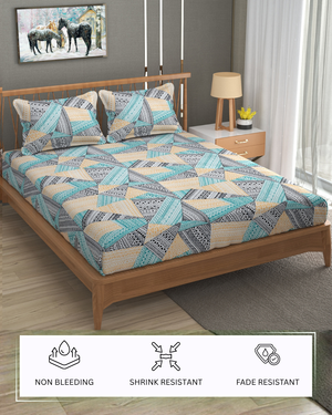 Furnofy Premium Printed Double Bedsheet (90x100 Inches) with 2 Pillow Covers (Gift Set)- Flat, Multicolor - Geometric