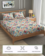 Furnofy Premium Printed Double Bedsheet (90x100 Inches) with 2 Pillow Covers (Gift Set)- Flat, Multicolor - Stone Print
