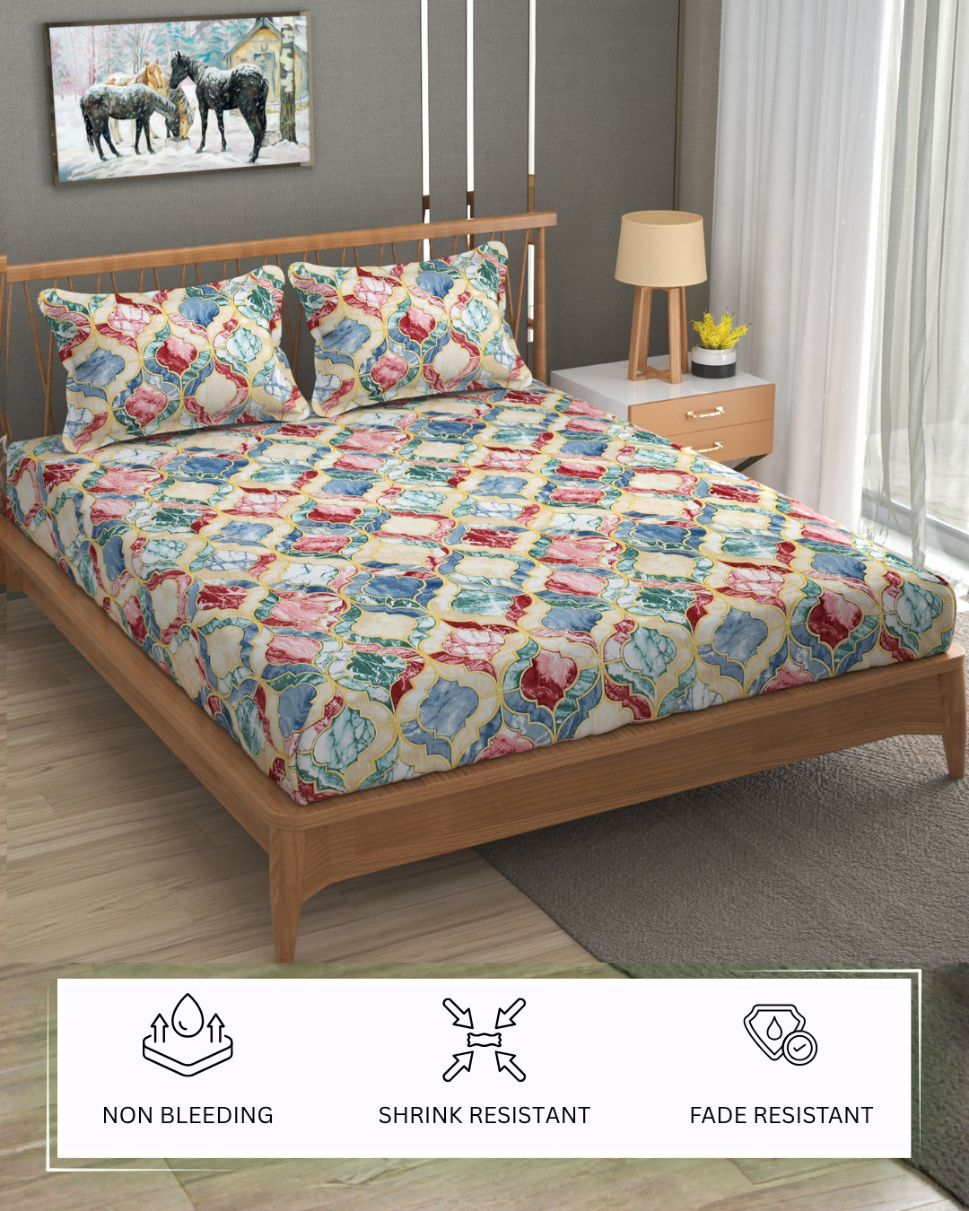 Furnofy Premium Printed Double Bedsheet (90x100 Inches) with 2 Pillow Covers (Gift Set)- Flat, Multicolor - Stone Print