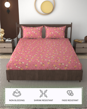 Furnofy 140 GSM Flat Double Bedsheet (90x100 inches) with 2 Pillow Covers (18x 27 inches) - Floral Multicolors
