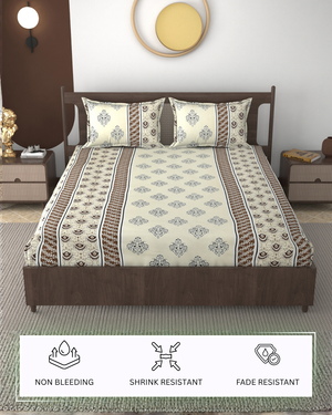 Furnofy 140 GSM Flat Double Bedsheet (90x100 inches) with 2 Pillow Covers (18x 27 inches) - Motif
