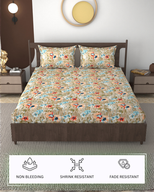 Furnofy 140 GSM Flat Double Bedsheet (90x100 inches) with 2 Pillow Covers (18x 27 inches) - Floral Multicolors
