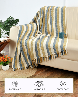Furnofy Cotton Hand Knitted Throw Blanket (127 x 152) Cms -Multicolor