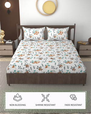 Furnofy 140 GSM Flat Double Bedsheet (90x100 inches) with 2 Pillow Covers (18x 27 inches) - Floral Multicolors