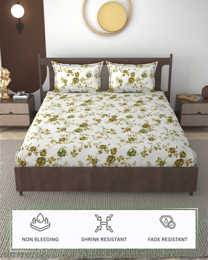 Furnofy 140 GSM Flat Double Bedsheet (90x100 inches) with 2 Pillow Covers (18x 27 inches) - Floral Multicolors