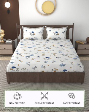 Furnofy 140 GSM Flat Double Bedsheet (90x100 inches) with 2 Pillow Covers (18x 27 inches) -Floral Multicolors