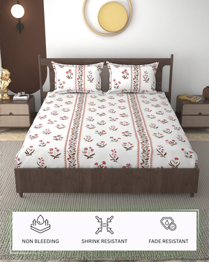 Furnofy 140 GSM Flat Double Bedsheet (90x100 inches) with 2 Pillow Covers (18x 27 inches) - Floral Multicolors